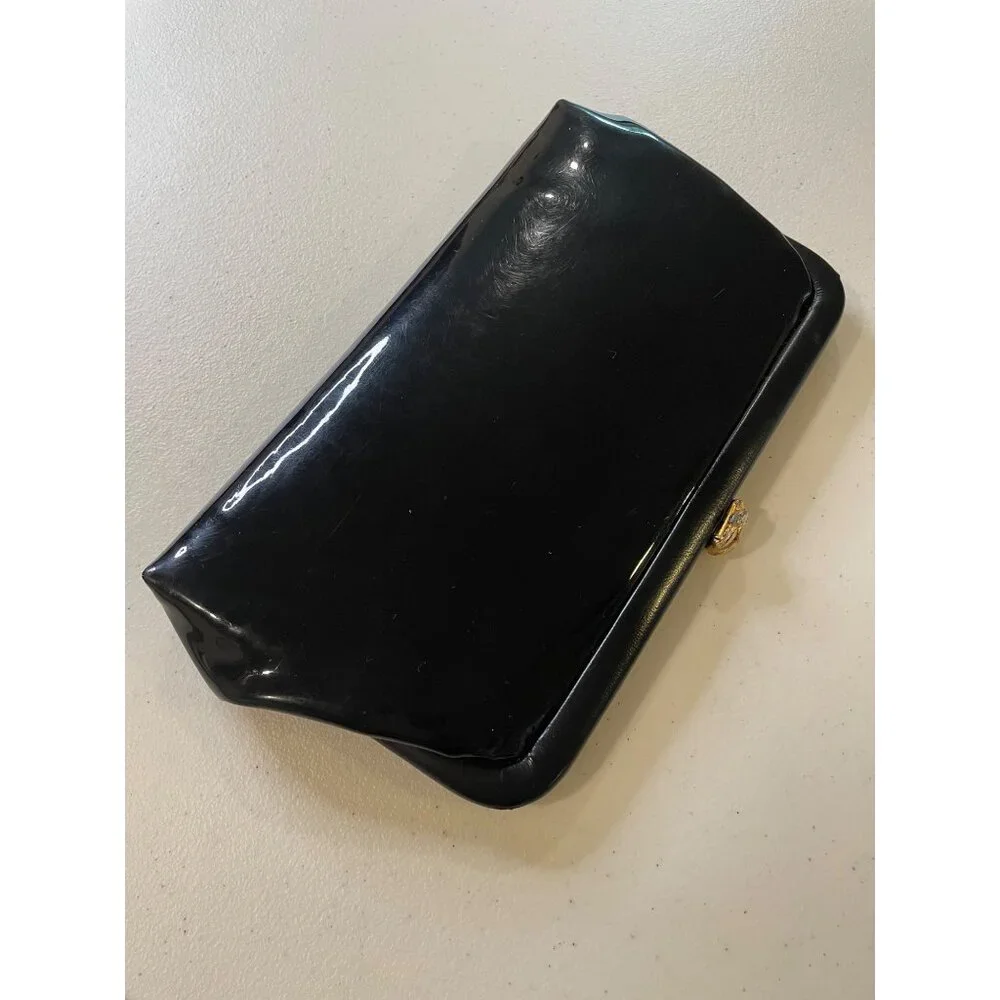 Vtg Womens‎ Black Patent Leather Convertible Clutch Whimsigoth Pinup Emo Capsule